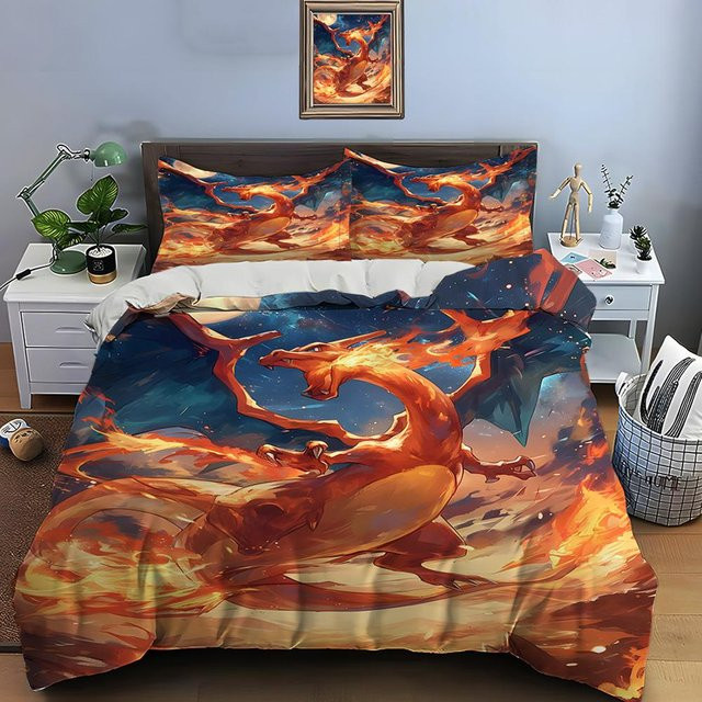 Pokémon Glurak Bettwäsche Set 3-teilig aus Mikrofaser, Multicolour, B/T: 200 x 200 cm - Bild 1