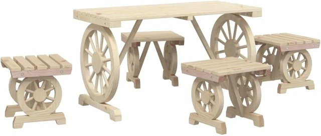vidaXL 5-teilige Garten-Essgruppe aus Massivholz Tanne in Beige im Wagenrad-Look, B/T/H: 110 x 65 x 76,5 cm - Bild 1