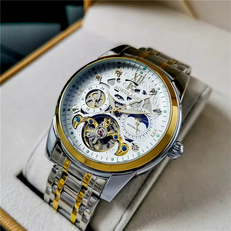 AOKULASIC Tourbillon Skeleton Automatik-Armbanduhr, Edelstahl, Herren - Bild 2