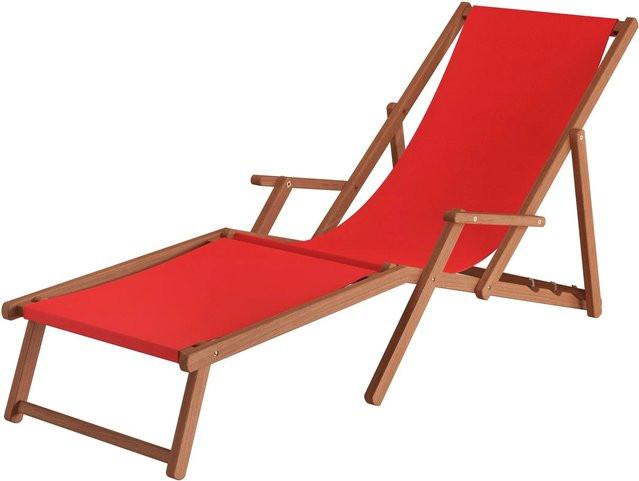 Erst-Holz Liegestuhl XXL Sonnenliege aus Buche in Rot mit verstellbarer Kopfstütze und Armlehnen - Bild 1
