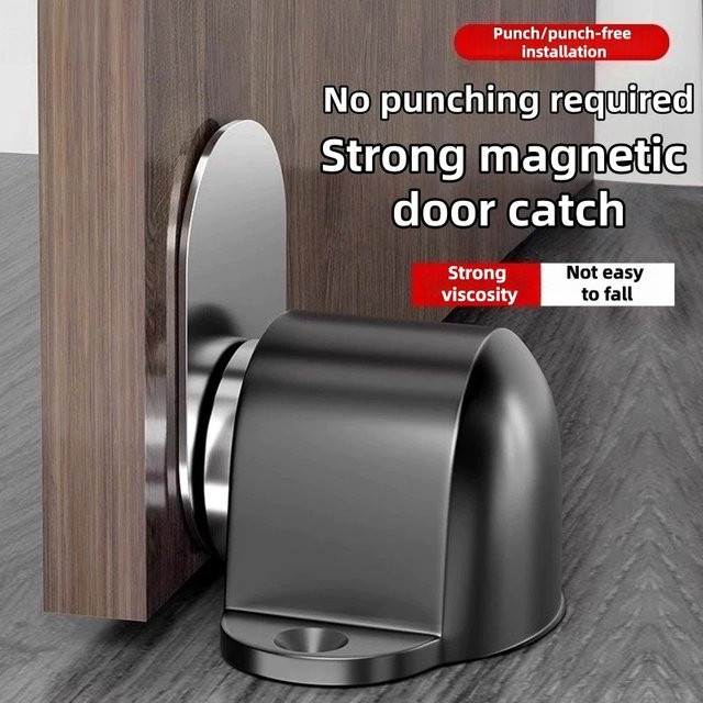 Magnetischer Türstopper aus Edelstahl mit Saugtor und Fangschraubenhalterung in Silber oder Schwarz - Bild 1