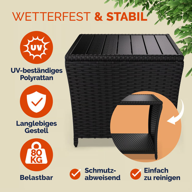 CASARIA Beistelltisch Vedis aus Polyrattan und WPC in Schwarz für In- und Outdoor, B/T/H: 45 x 45 x 40 cm - Bild 2