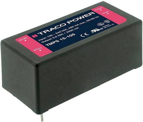 TracoPower TMPS 15-124 AC/DC-Printnetzteil 24 V/DC 0.6A 15W Schwarz - Bild 1