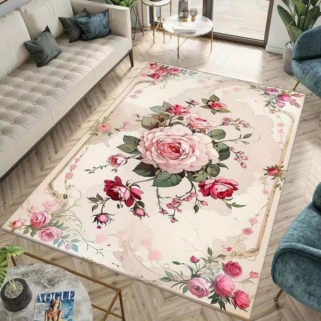 Lodestar Vintage-Blumendruck Bereichsteppich, Maschinenwaschbar und Rutschfest, Mehrfarbig, B/T: 120 x 80 cm - Bild 1