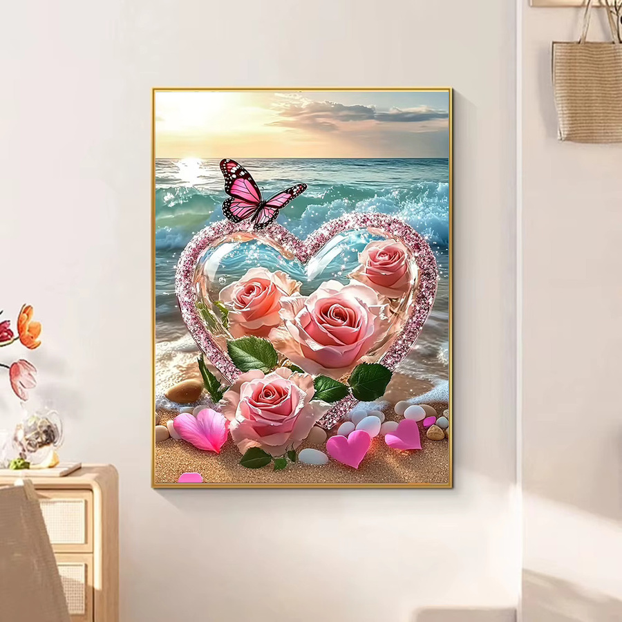 Huacan 5D Diamant-Mosaik DIY Malerei mit Blumen und Schmetterlingen, quadratisch, mehrfarbig, B/H: 30,0 x 20,0 cm - Bild 2