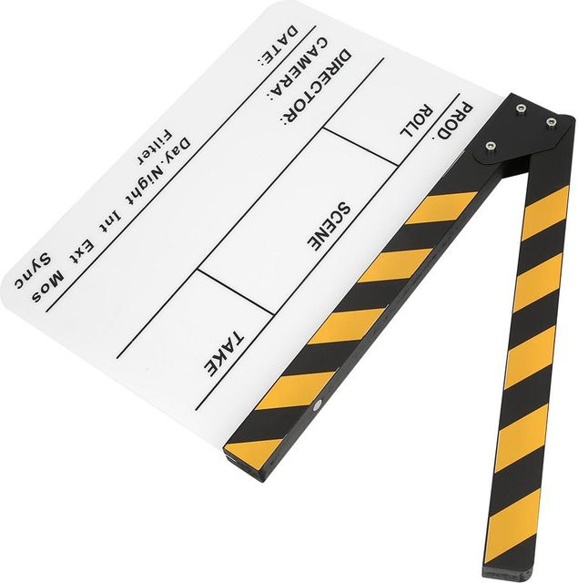 ZuiyouPet1 Filmklappe aus Acryl als Regisseurstafel und Foto-Requisit, Weiß mit gelben Streifen, B: 30 cm, H: 25 cm - Bild 1