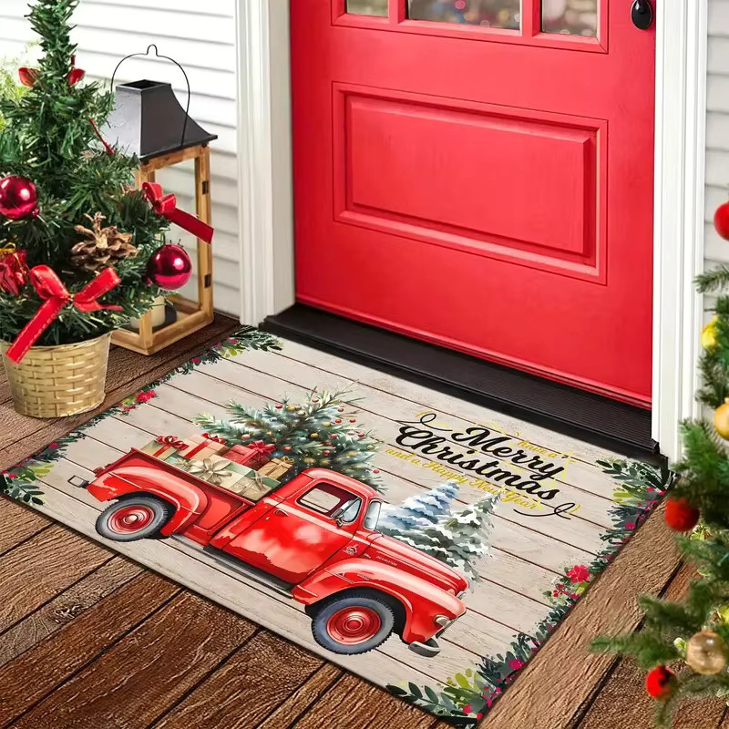 VIKAMA Weihnachtliche Fußmatte Red Truck, rutschfeste und schmutzabweisende Dekoration für Innen- und Außenbereich, Farbe: Rot, B/T: 60 x 40 cm - Bild 2