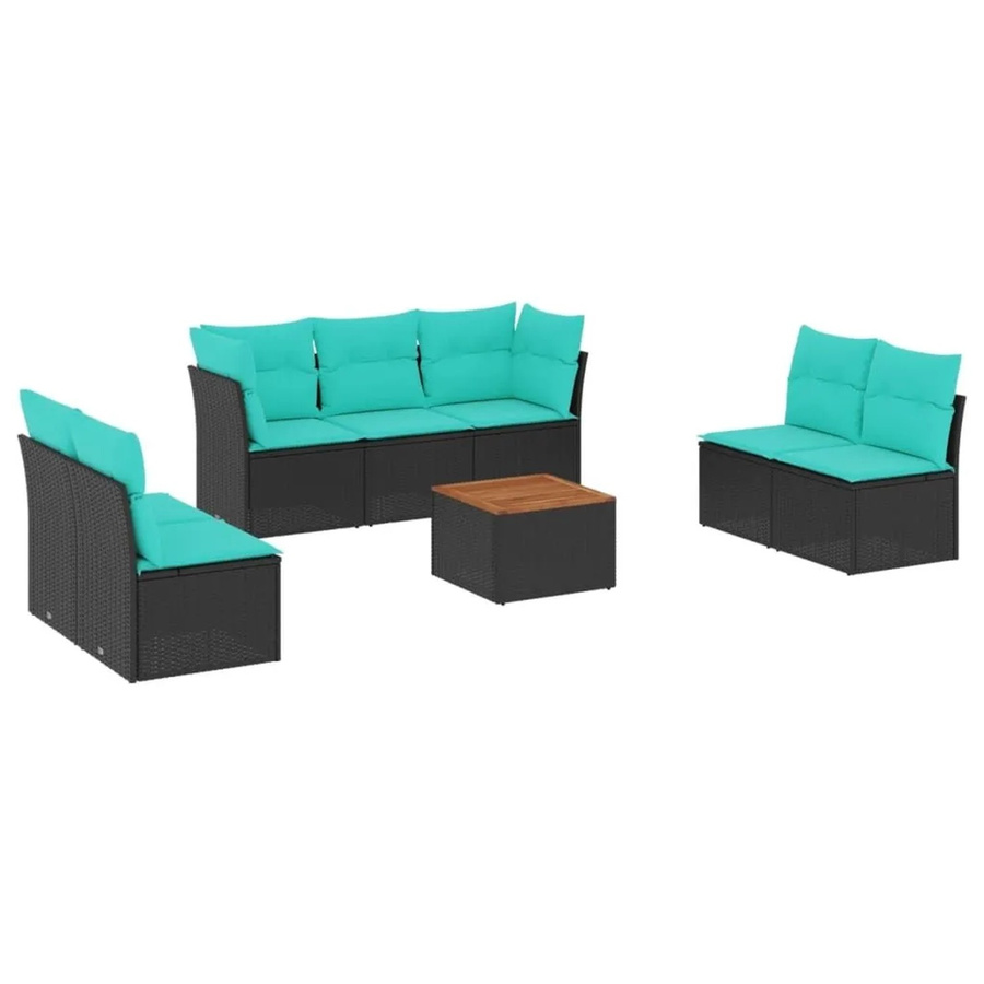 vidaXL 8-teilige Garten-Sofagarnitur aus Poly-Rattan und Akazienholz mit Kissen in Schwarz - Bild 2