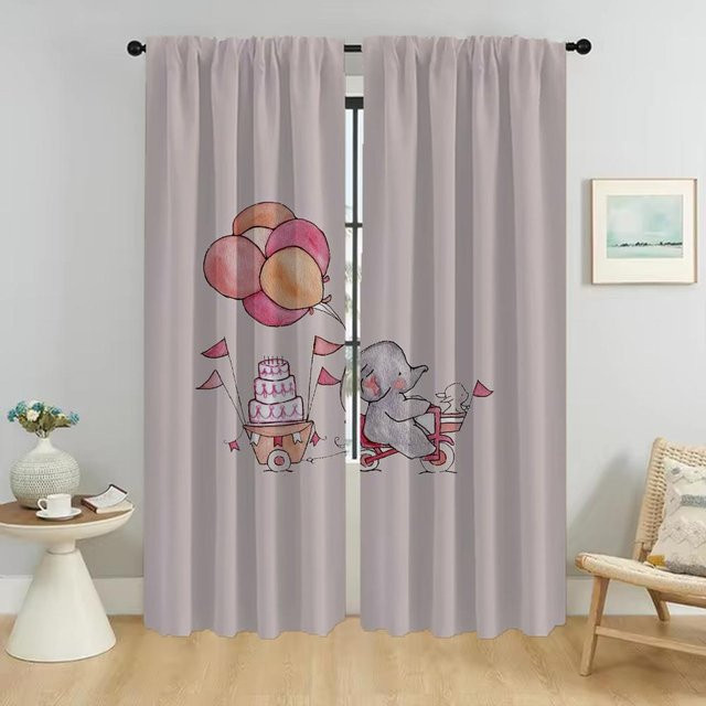 Verdunkelungsvorhänge mit Elefanten-Cartoon-Motiv in Grau, 2er-Set aus Tüll für Wohnzimmer und Schlafzimmer, Breite: 50 cm, Höhe: 70 cm - Bild 1