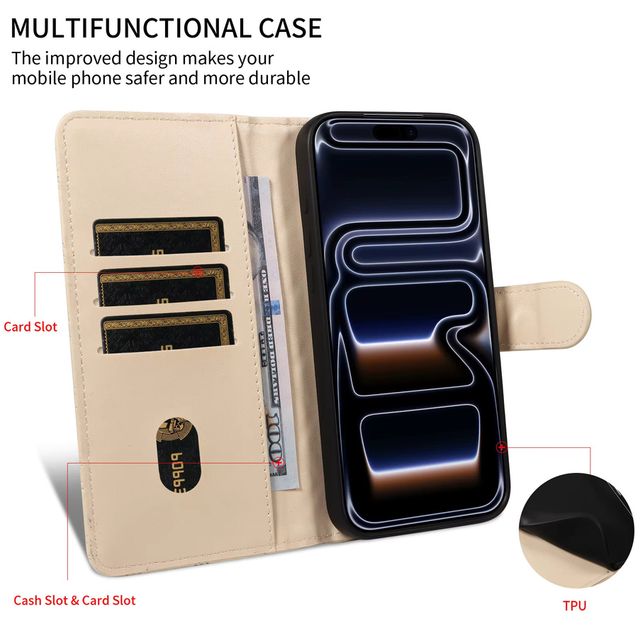 Stoßfeste Leder-Handyhülle mit Handschlaufe für iPhone (Modelle 11 bis 17 Pro Max Plus Mini) in Beige von EAACAA - Bild 5