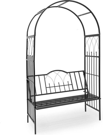 Relaxdays Rosenbogen mit Bank aus Eisen in Schwarz, witterungsbeständig für Garten und Terrasse, H: 203 cm, B: 114,5 cm, T: 59 cm