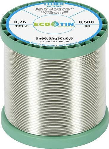 Felder ISO-Core Clear SAC305 Lötzinn Spule Sn96,5Ag3Cu0,5, Durchmesser: 0,75 mm, Gewicht: 0,500 kg - Bild 1