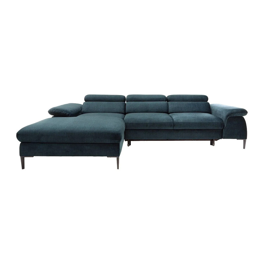 Vente-unique Schlafsofa Sepina in L-Form aus Samt in Marineblau - Bild 2