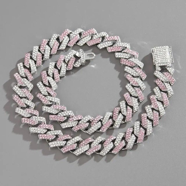 Suns Halskette, Kubanische Gliederkette, CZ-Stein, Roségold, 50 cm, Unisex - Bild 1