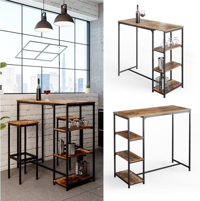 Vicco Bartisch Fyrk Bistrotisch in Braun mit 3 Ablagen, B: 120 cm, T: 50 cm - Bild 1
