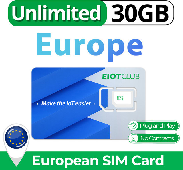 EIOTCLUB Europa-SIM-Karte mit 30 GB Hochgeschwindigkeitsdaten für Reisen in 30 Europa- und Großbritannien-Länder - Bild 1