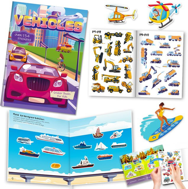 Aufkleberbuch mit Auto-Motiven für Kinder zur frühen Bildung und Konzentration, Mehrfarbig - Bild 1