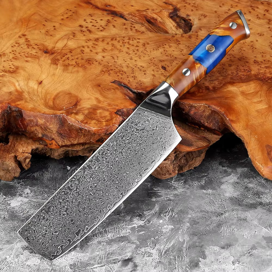 Xituo Japanisches Damaststahl Halsmesser mit stabilisiertem Holz- und Harzgriff in Multicolour, 19,05 cm - Bild 3
