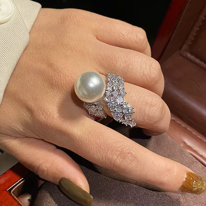 Huitan Fingerring, Silber, Perle, Zirkonia, Damen - Bild 2