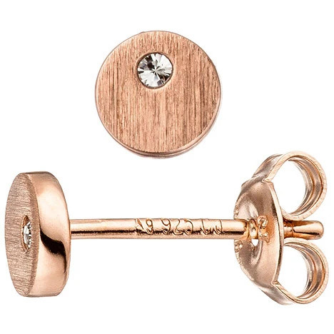 Colfem Ohrstecker 925 Silber, Roségold vergoldet, Zirkonia, rund - Bild 1