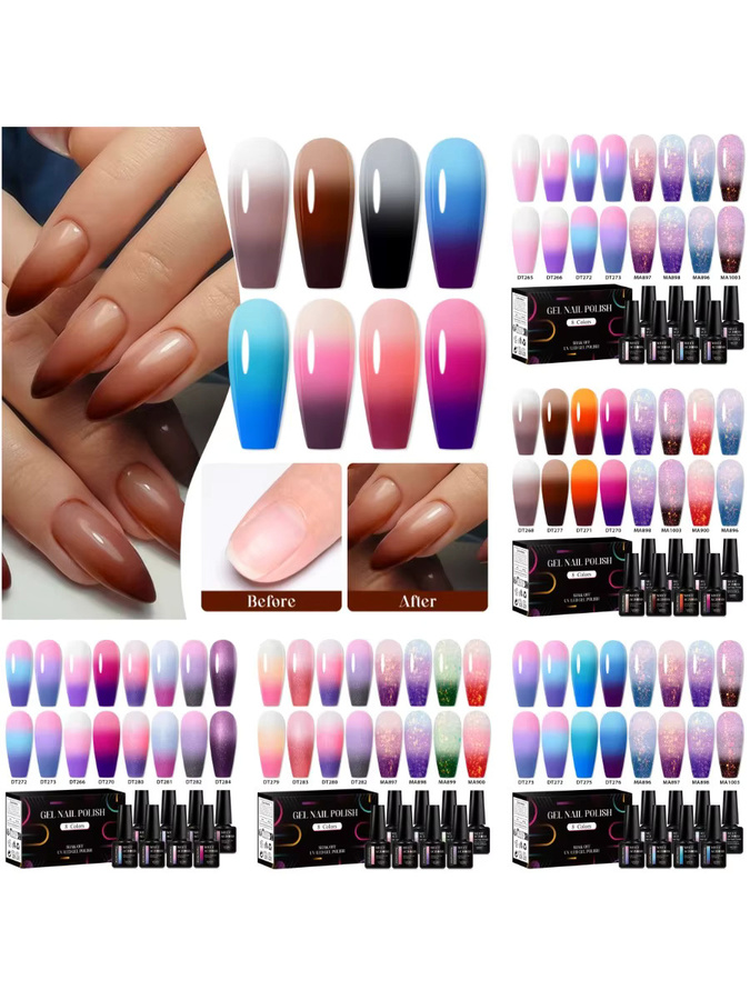 MEET ACROSS Thermisches Gel Nagellack Set, 8 Stück, Glänzend - Bild 7