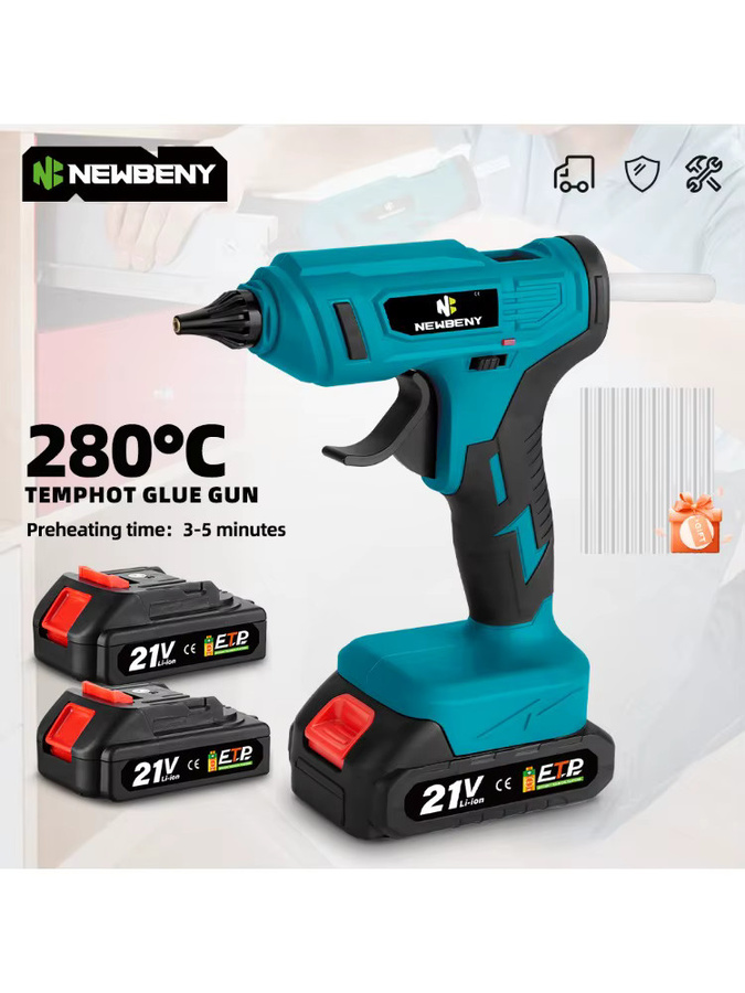 NEWBENY Kabellose Heißklebepistole in Blau, wiederaufladbar, bis zu 280 °C, für 11 mm Klebestifte, kompatibel mit Makita 21 V Akku - Bild 6