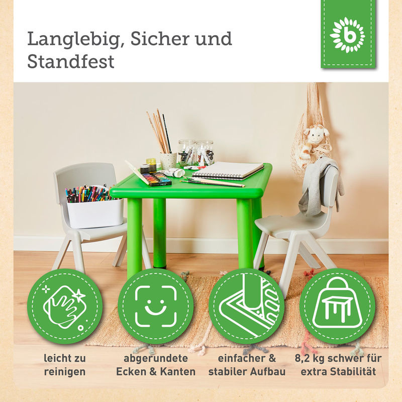 Bieco Kindertisch in Grün mit höhenverstellbarer Tischplatte aus Kunststoff für Kinderzimmer und Garten - Bild 3