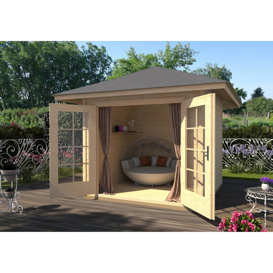 WEKA Gartenhaus 177 4-Eck Gr.2 aus Holz in Beige mit Zeltdach, B/T: 380 x 298 cm - Bild 2