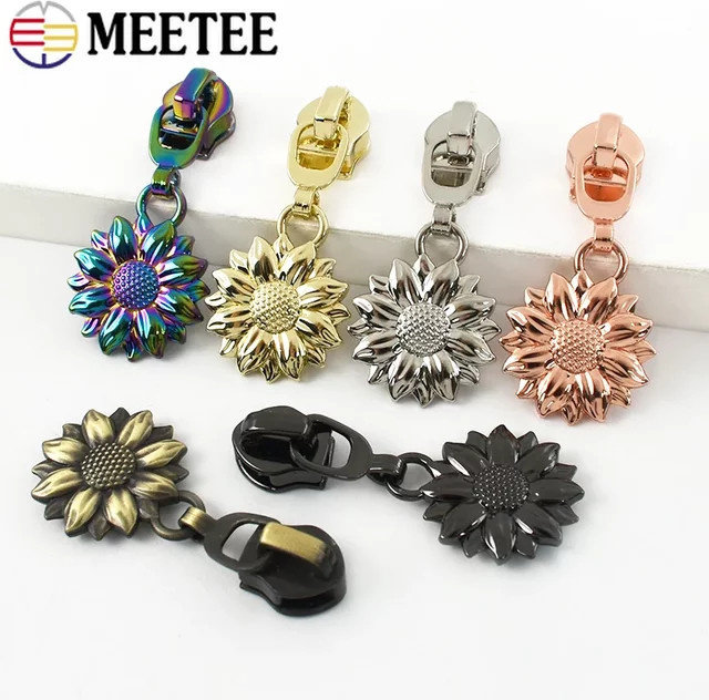 Meetee Reißverschlussschieber aus Metall für Nylon-Reißverschlüsse, 5er-Set, Gold und Multicolour, DIY-Nähzubehör für Taschen und Kleidung - Bild 1