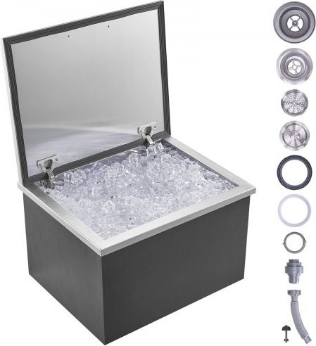 VEVOR Edelstahl Eisbehälter mit Klappdeckel und Ablauf, 40 qt (ca. 38 l), B: 40,6 cm, T: 40,6 cm, H: 33 cm, ideal für Outdoor-Küchen und Getränke wie Wein oder Bier - Bild 1