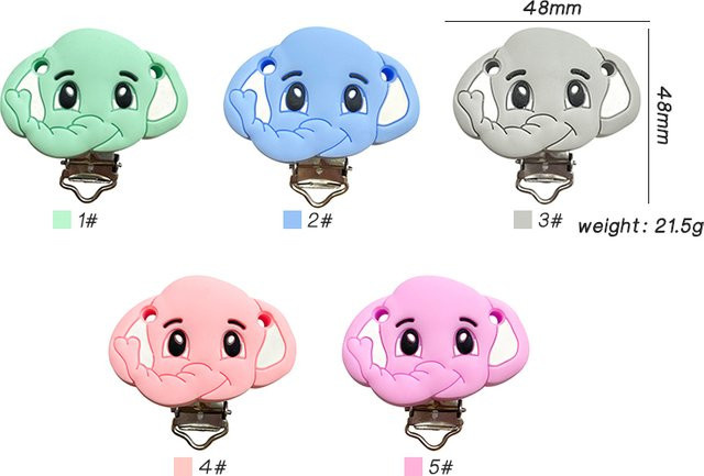 Lcmombay 3er Set Silikon Schnuller Clip mit Cartoon Elefant als DIY Beißring und Zubehör für Kinder - Bild 1