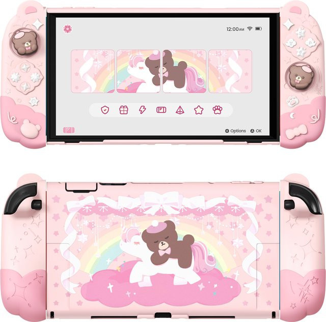 PlayVital Dockbare Silikon-Schutzhülle für Nintendo Switch 2 Good Night Bear mit abnehmbaren Joycon-Griffen und Daumenkappen in Blau oder Pink - Bild 1