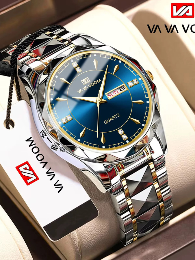 VA VA VOOM Armbanduhr Edelstahl, Quarz, 41 mm, Herren, Blau, Kristall - Bild 4