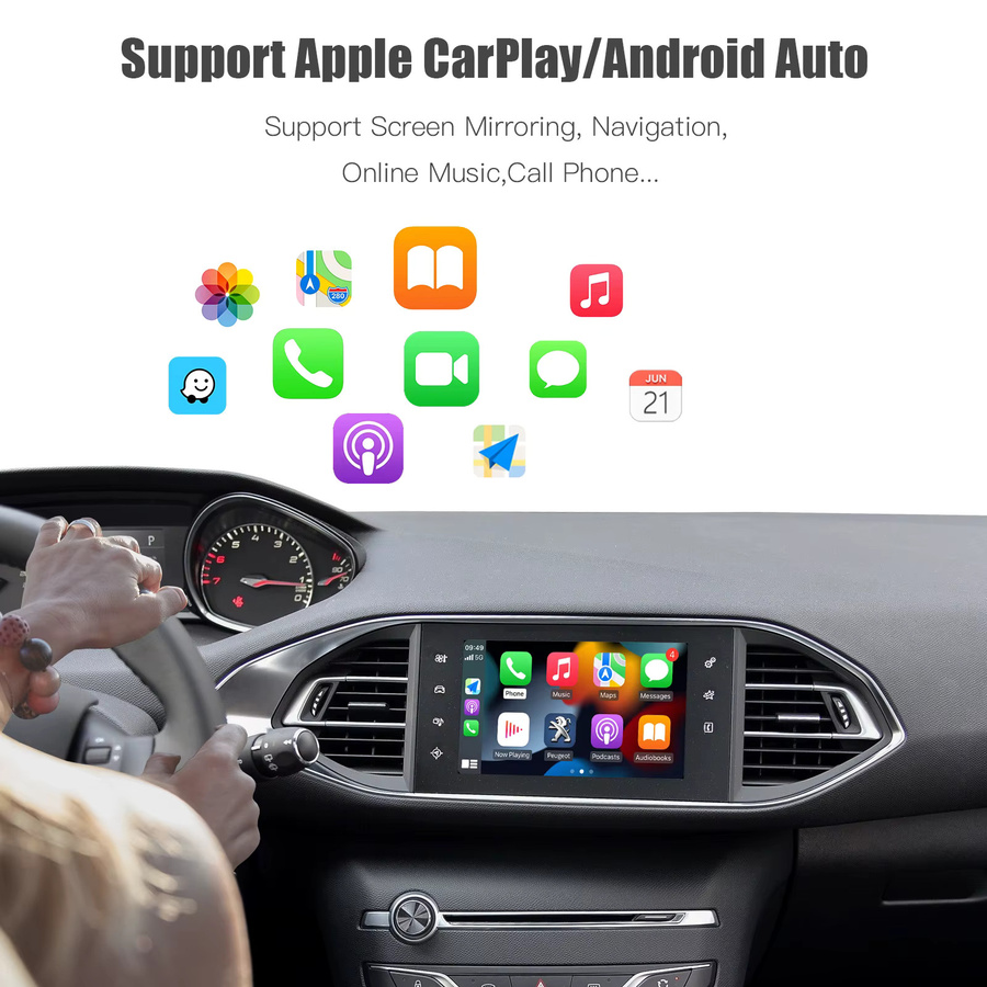 CARABC Wireless Apple CarPlay und Android Auto Adapter für Peugeot und Citroen SMEG MRN NAC inklusive Rückfahrkamera in Schwarz - Bild 5