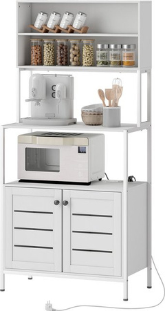 Aosom Küchenregal mit Steckdosenleiste und Mikrowellenschrank in Weiß, modernes Küchenregal mit Doppeltürenlamellen und offenen Fächern, B/T/H: 80 x 42 x 171 cm