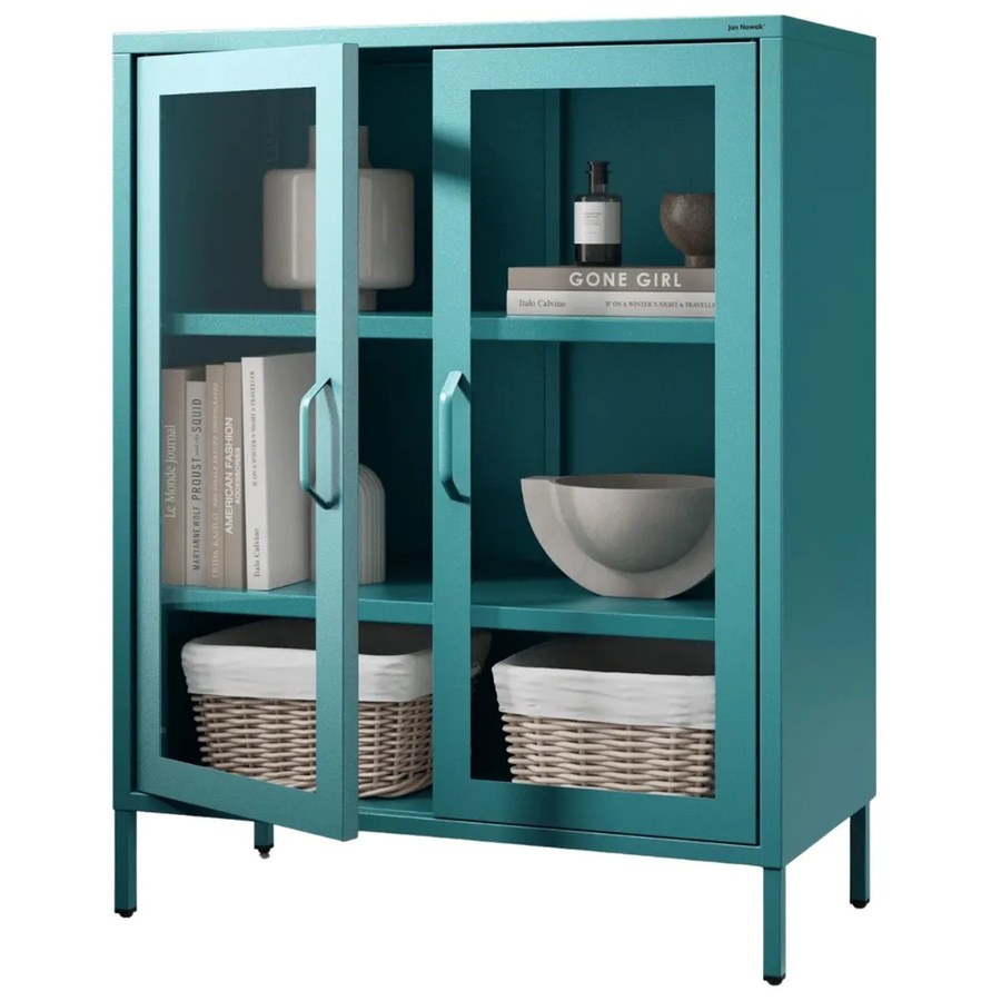 DELUKE Vitrinenschrank modern in Türkis mit Glastüren und Metall, B/T/H: 80 x 40 x 101,5 cm - Bild 2