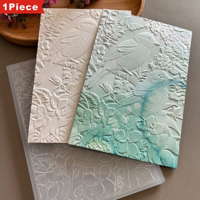 3D-geprägter Ordner Zwei Vögel und Blumen aus weißem Kunststoff für Scrapbooking und Bastelarbeiten - Bild 1