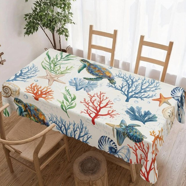 Wasserdichte rechteckige Tischdecke mit Meeresleben von JINGYUE Pet, Mehrfarbig, B: 140 cm, L: 200 cm - Bild 1
