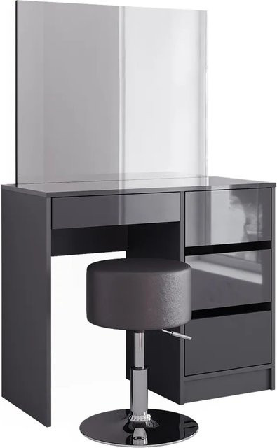 Vicco Schminktisch Sherry Set Anthrazit Hochglanz mit Spiegel und Hocker modern B/T/H: 90 x 40,13 x 75 cm - Bild 2