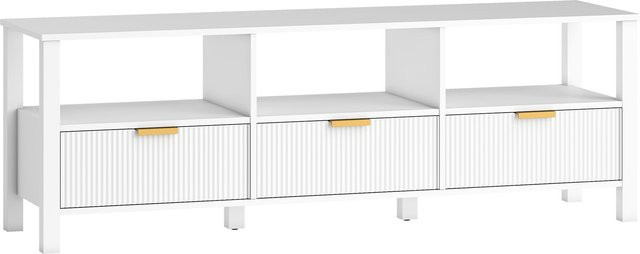 HOMCOM TV-Bank in Weiß mit 3 geriffelten Schubladen und 3 offenen Ablagen, modernes TV-Möbel für Wohnzimmer und Schlafzimmer, Breite: 152 cm, Tiefe: 39,5 cm, Höhe: 31,3 cm - Bild 1