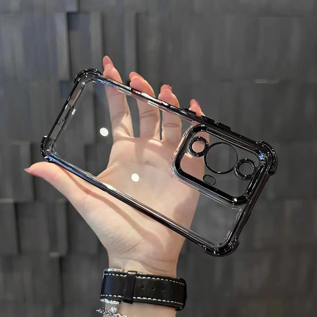 Transparente Handyhülle mit galvanisiertem Linsenschutz für Samsung Galaxy A73 5G A55 A54 A53 A52 A52S A35 A34 A33 A32 M32 A25 A24 A23 A22 in Schwarz - Bild 1