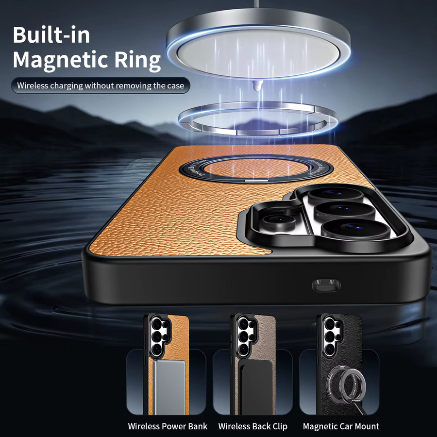 Luxuriöse Leder-Handyhülle für Samsung Galaxy S24 S25 S26 Ultra, magnetisch und 360 Grad drehbar mit Standfunktion und kabelloser Ladefunktion, Farbe: Braun - Bild 5