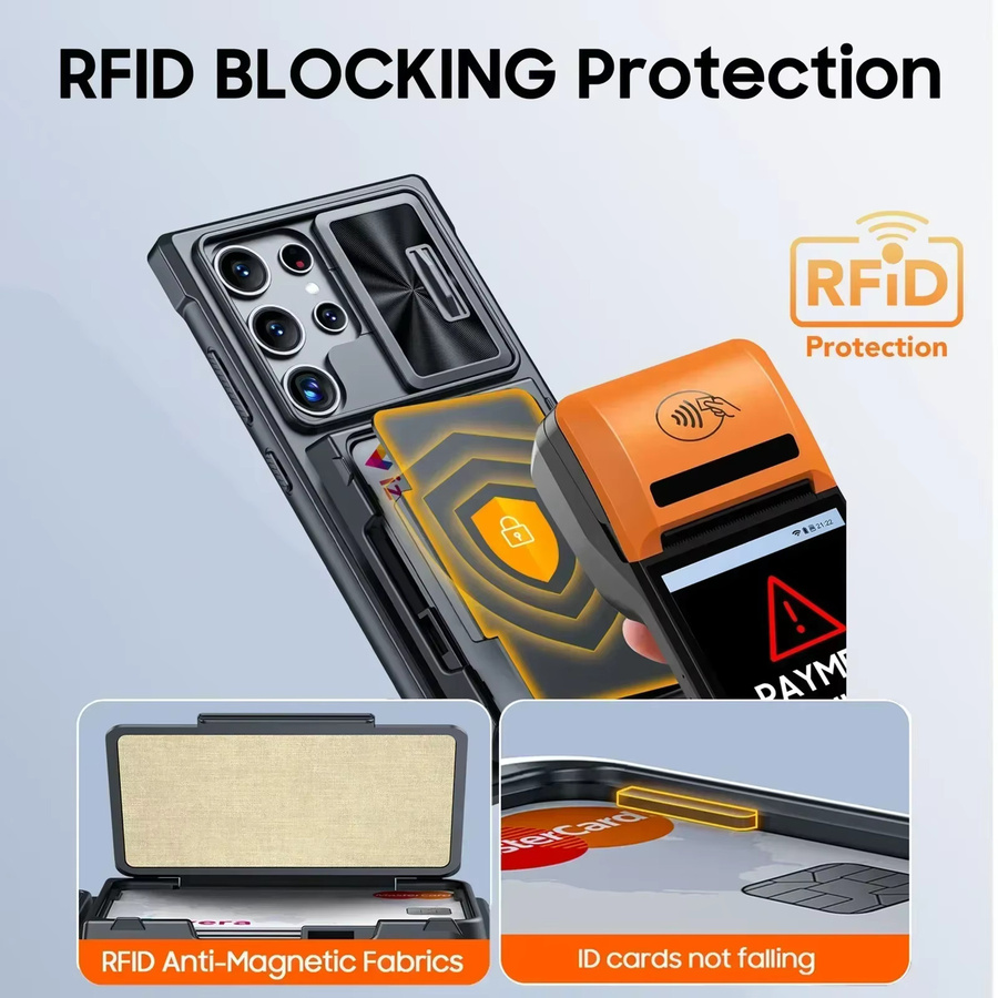 BANGZAO Handyhülle für Samsung S24 Ultra mit RFID-Schutz und Kamerahülle aus TPU in Schwarz - Bild 4