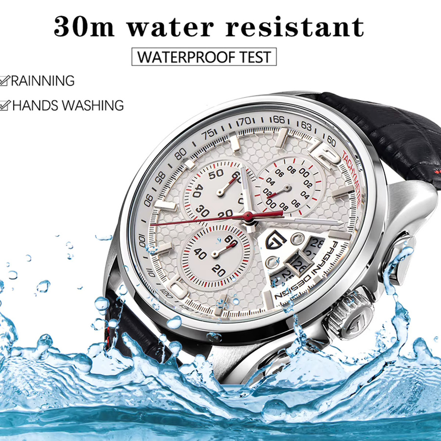 PAGANI DESIGN Chronograph, Quarz, Edelstahl, Leder, Herren - Bild 5