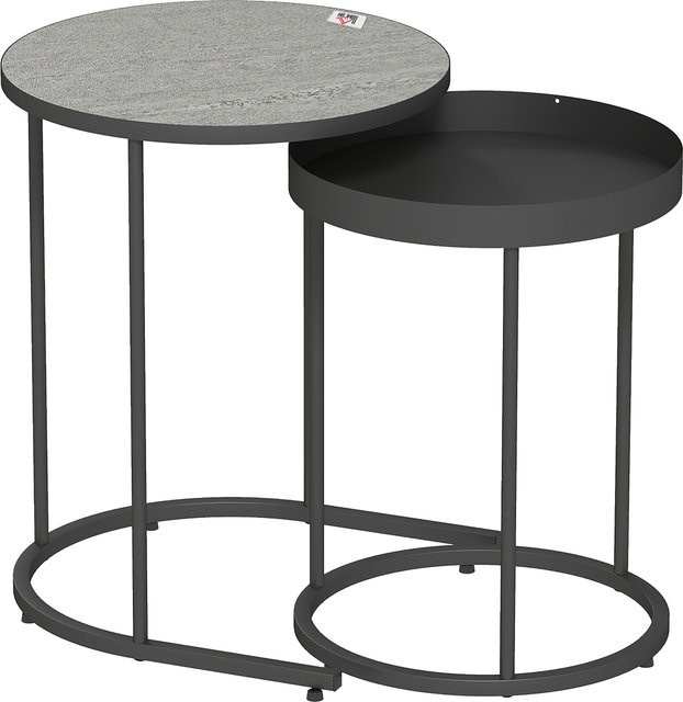HOMCOM Couchtisch 2er Set Rund in Holzoptik und Grau mit Metallgestell im industriellen Stil - Bild 1