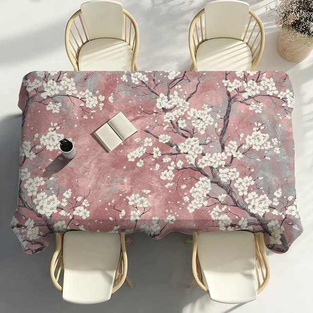 Wasserdichte und fleckenabweisende Tischdecke mit japanischem Kirschblüten-Design von Fancy Style Studio in Pink, B/B: 100 x 140 cm - Bild 1