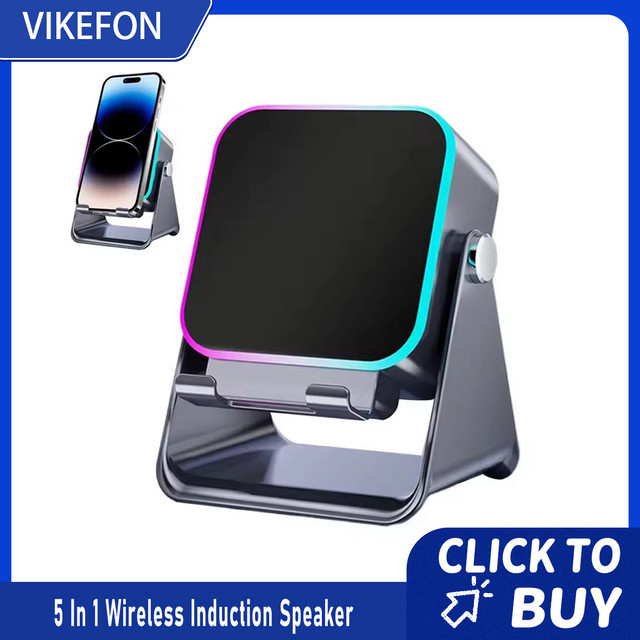 VIKEFON 5-in-1 Bluetooth Telefonhalter und tragbarer Lautsprecher mit RGB-Licht und automatischer Induktion in Schwarz oder Weiß - Bild 1