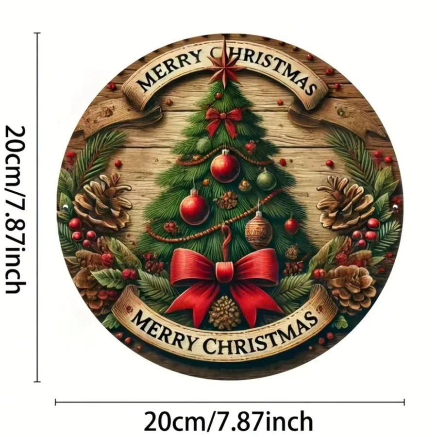 CIFBUY Vintage Weihnachtsbaum-Metallschild rund mit Folien-Gravur für die Wanddekoration im Landhausstil - Bild 2