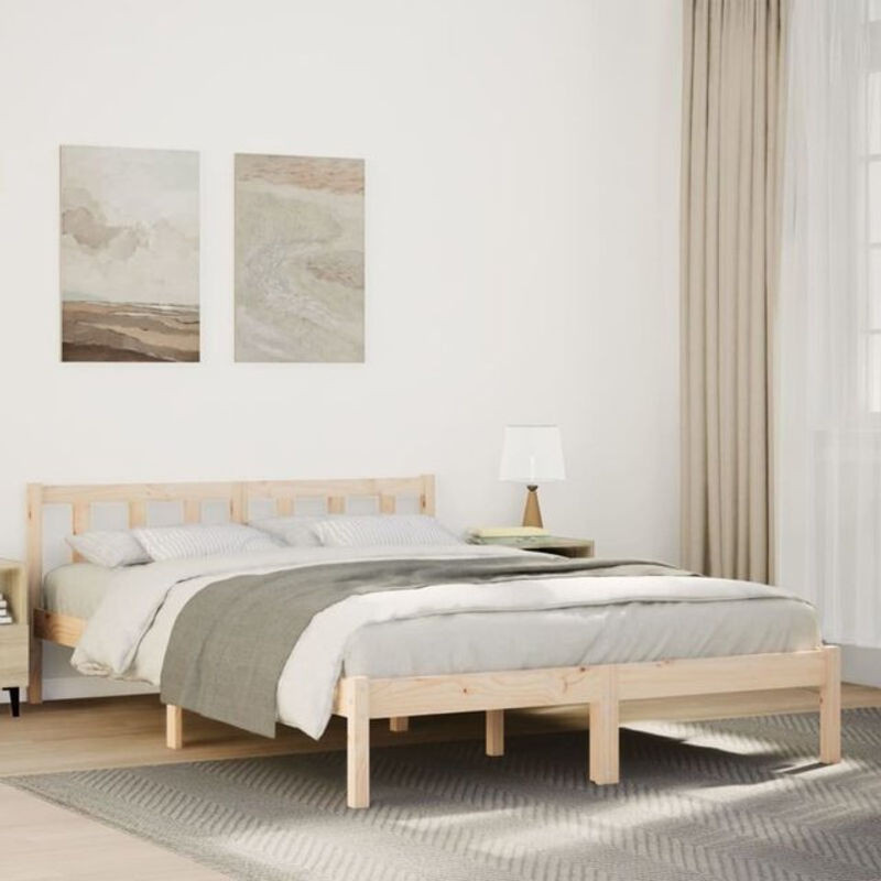 Massivholzbett vidaxl aus Kiefer in Braun im Landhaus- und Skandinavischen Stil, B/T/H: 140 x 210 cm - Bild 1