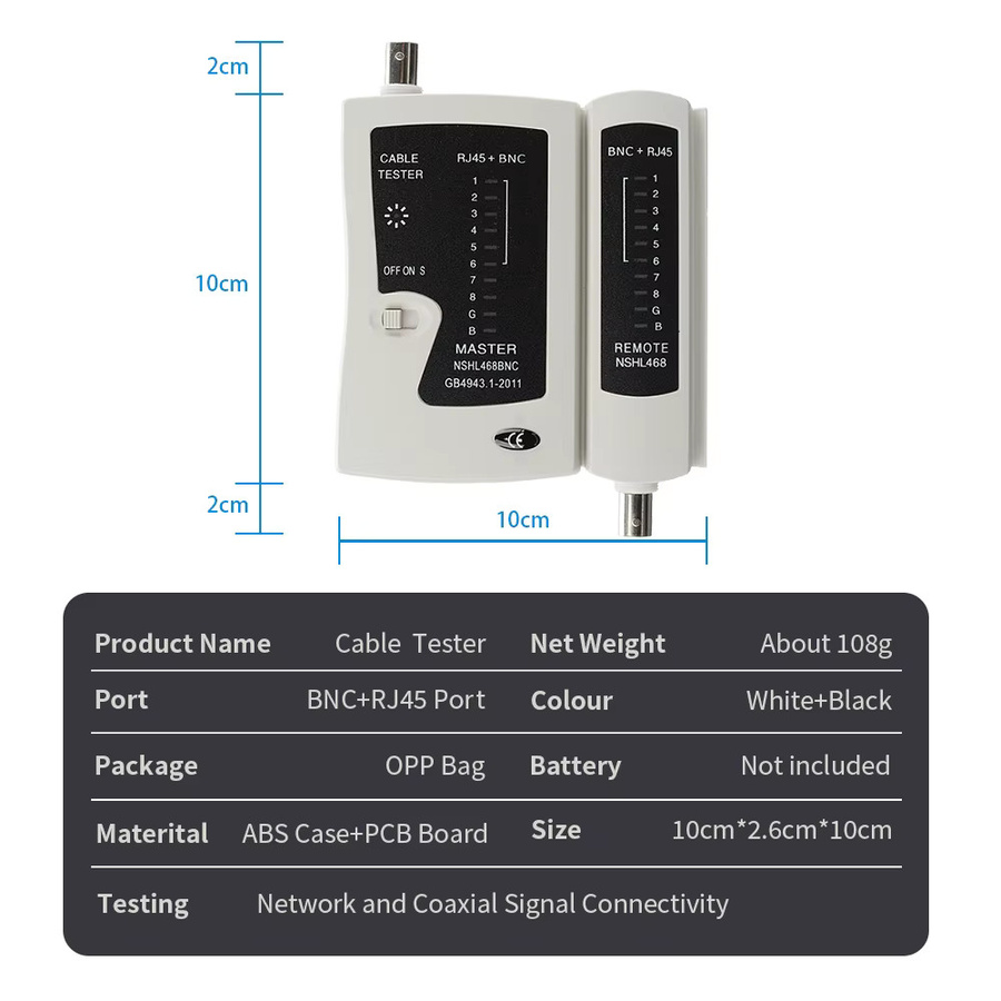 Multifunktionaler Netzwerkkabel-Tester und BNC Koaxialkabel-Tester von seven floor in Schwarz und Weiß - Bild 2